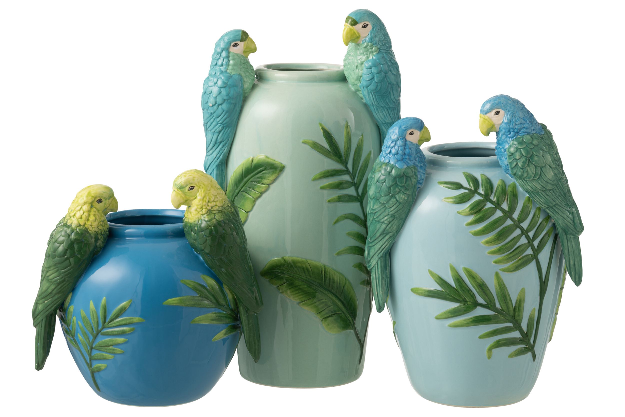 π¦β¨ Vaas Papegaaien - J-Line - Keramiek - Groen/Blauw/Geel - klein - 21 x 19 x 24 cm - enkel afhalen/geen verzending - Afbeelding 4