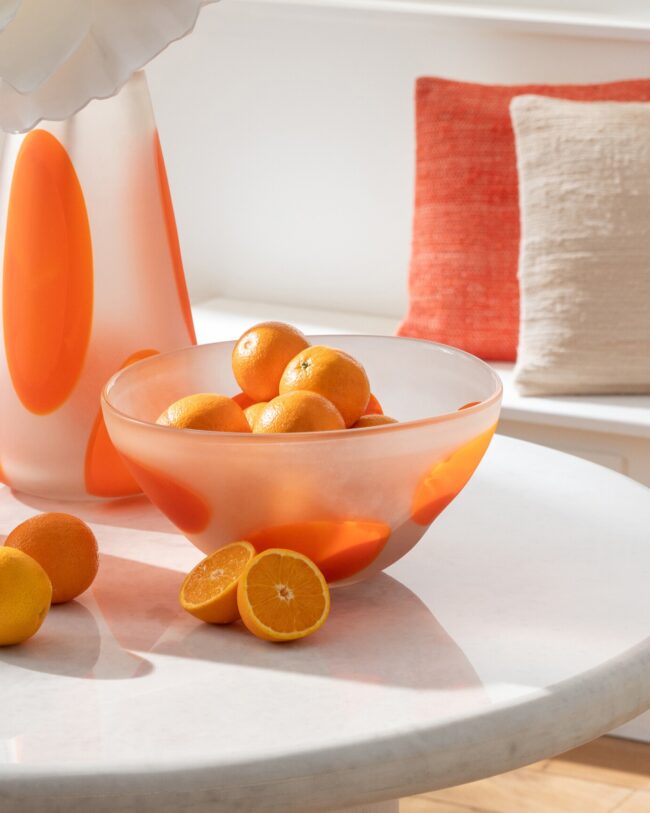 Schaal - j-line -stippen - glas- oranje/mat -  Ø 30,5 x 16 cm