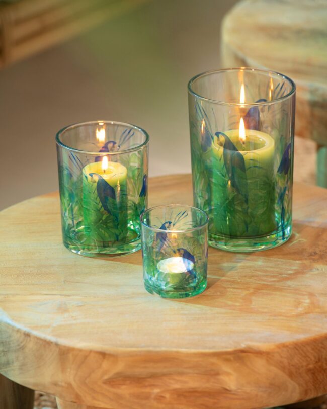 🦜✨ Theelichthouder Papegaai - j-line - Glas - Blauw/Groen - groot - Ø 12 x 18 cm