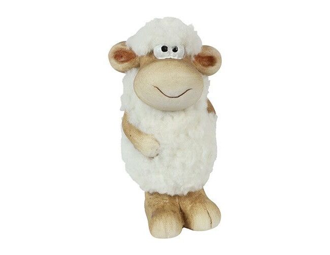 decoratief ornament – countryfield – Schaap Shaun – keramiek/polyester – wit/beige – groot - 8,5 x 7,5 x 16,5 cm