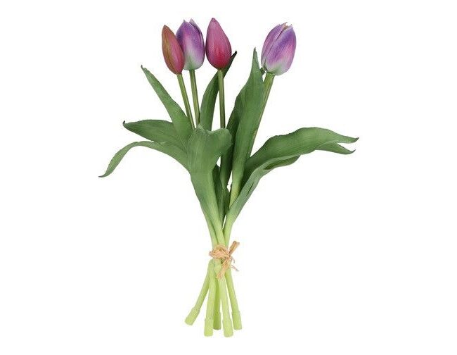 Kunstboeket – countryfield – tulpen – kunststof – 5 stuks 3D paars/wit – L15B15H29CM