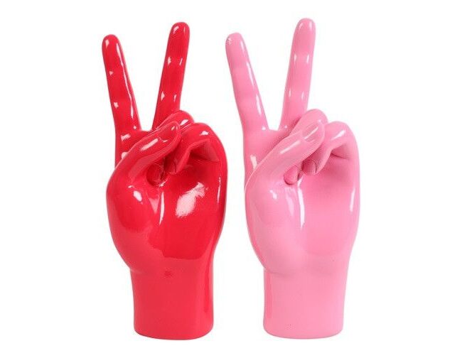 decoratief Ornament - Countryfield - Peace Teken - roze / fuchsia kunsthars - 6 × 4 × 15 cm - assortiment van 2/prijs per stuk