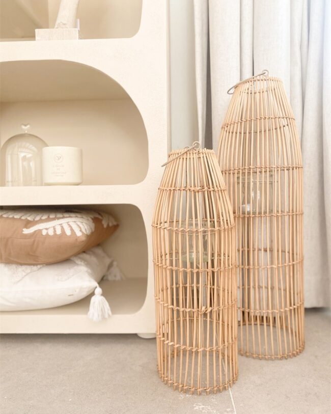 LANTAARN - MONDECO - NATUREL - kunstRIET/METAAL - Ø 22 x H 70 cm