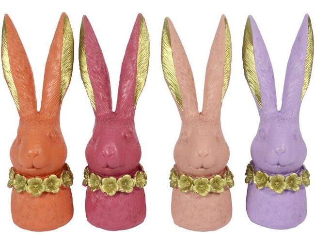 decoratief ornament - countryfield - paashaas buste - kunsthars - donker roze/oranje/roze/paars - 8 x 6 x 22 cm - assortiment van 4/prijs per stuk