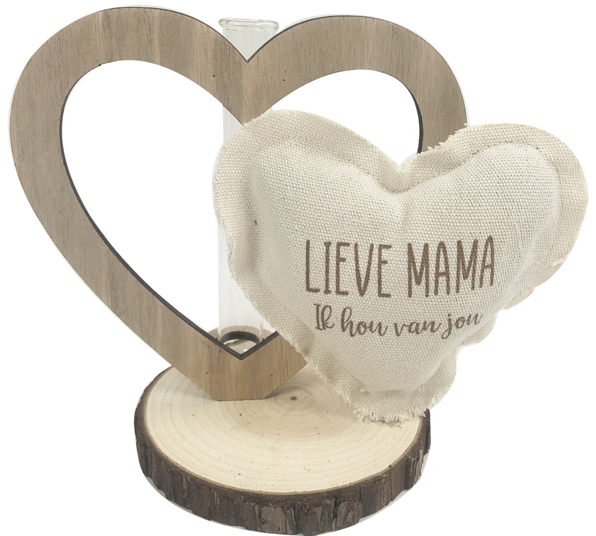 Houten Hart met vaas - mondeco - ‘Lieve Mama’ - 22 x 18 cm - Afbeelding 3