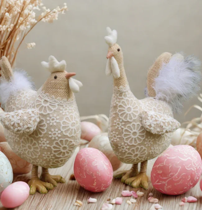 Decoratieve Kip of Haan staand – La Galleria - Jutte & Witte Kant - beige - H 35 cm - assortiment van 2/prijs per stuk