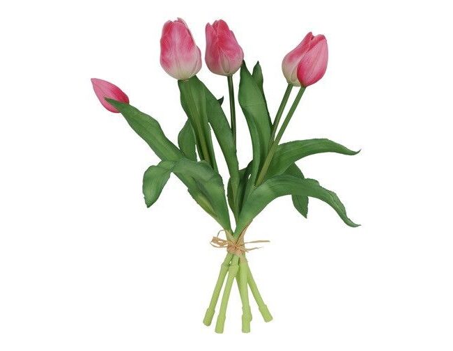 Kunstboeket – countryfield – 3D tulpen – kunststof – 5 stuks donkerroze – L15B15H28CM