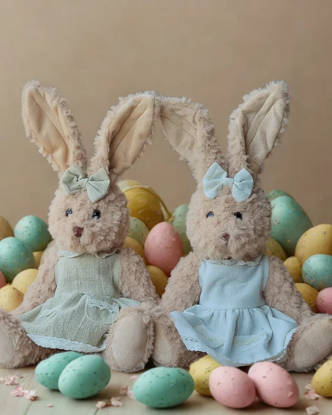 Decoratief Konijn meisje – La Galleria - synthetisch - ecru/wit - H 30 cm - assortiment van 2/prijs per stuk