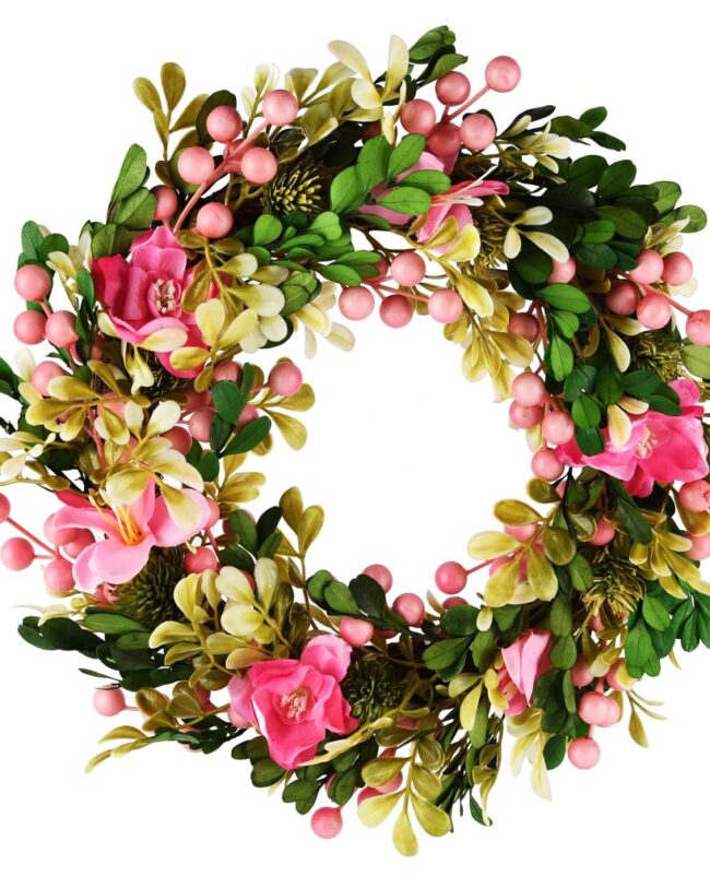 kunstkrans - 🌸 Dekoratief - Kunststofbloemen -  Groen/Roze - Ø 31× 6 cm