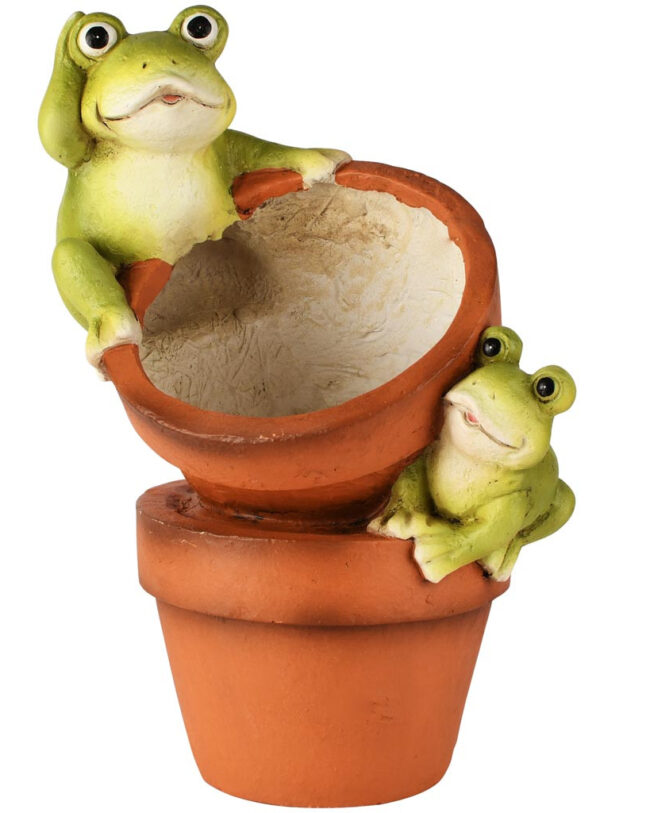🐸 Bloempot met Kikkers - decoratief - steen - Naturel/Groen - 30 x 21 x 39 cm