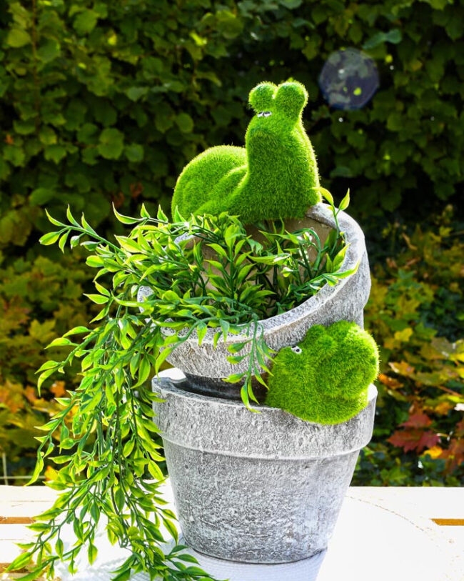 🐌 Bloempot met Slakken - decoratief - magnesium - Groen/Grijs - 27 x 21 x 40 cm