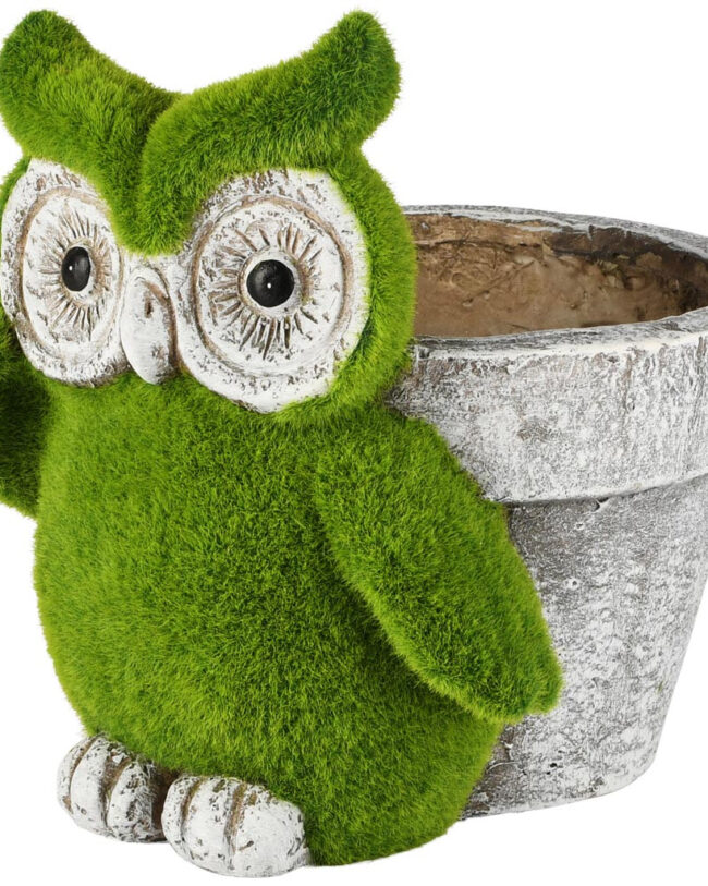 🦉 Bloempot met Uil - decoratief - magnesium - Groen/Grijs - 23 x 19 x 23 cm