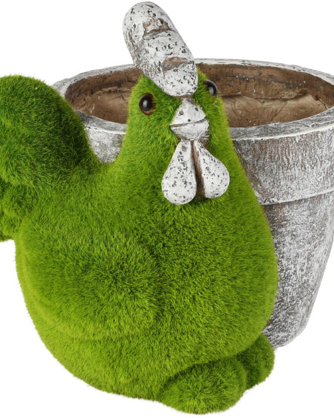 🐔 Bloempot met Kip - decoratie - magnesium - Groen/Grijs - 25 x 20 x 22 cm