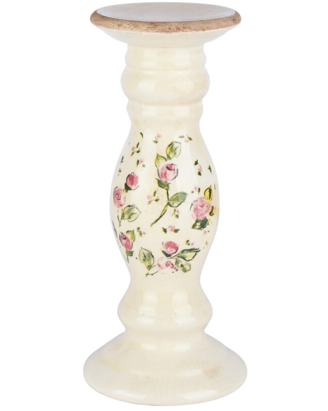 🕯️ Kandelaar “Blooming Business” - decoratief - keramiek - Beige - 12 x 12 x 27 cm