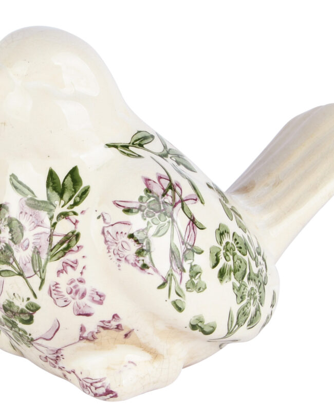 🐦 Deco Vogel “Purple Meadow” - decoratief - keramiek - Beige - 20 x 11 x 14 cm