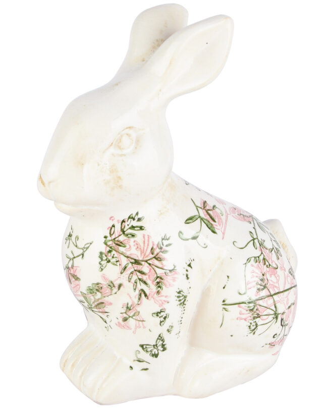 decoratief beeld - 🐇 Bunny “Botanical Bloom” - Keramiek - beige - 17 x 11 x 21 cm