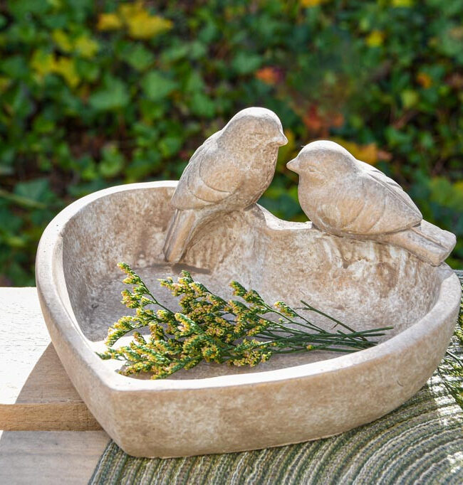 ποΈ Vogelbad Hartje met Vogeltjes - decoratief - Cement - bruin - 20 x 18 x 10 cm