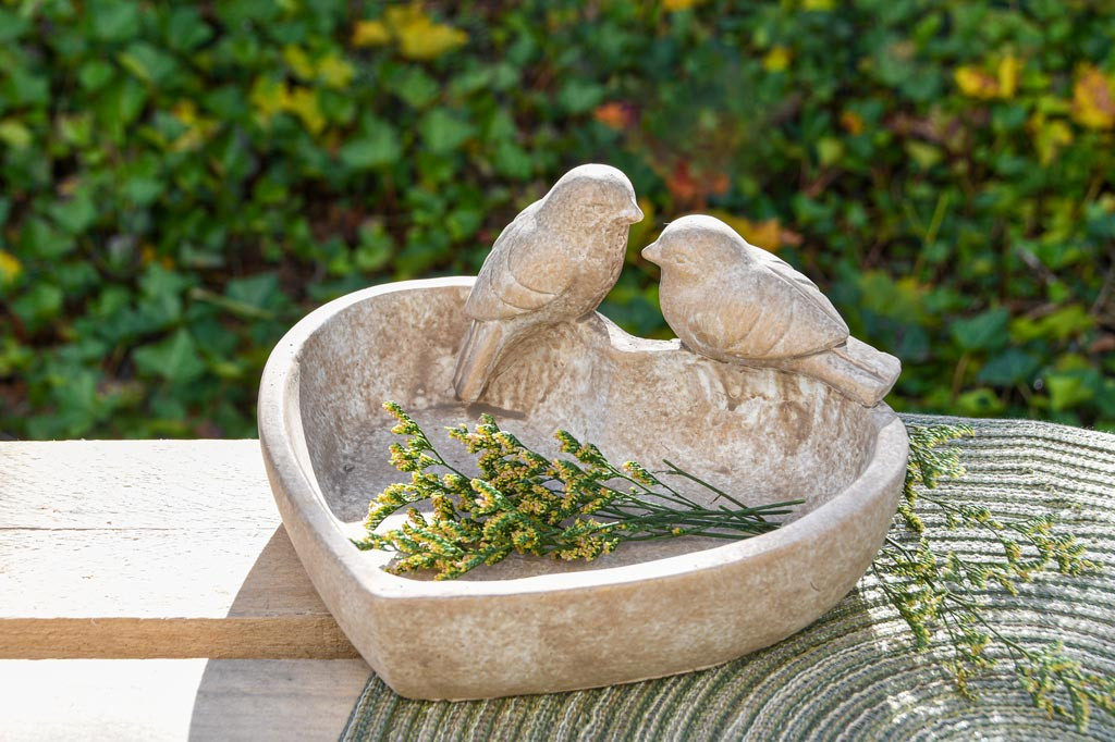 ποΈ Vogelbad Hartje met Vogeltjes - decoratief - Cement - bruin - 20 x 18 x 10 cm