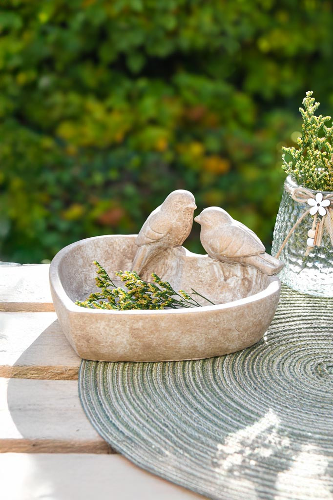ποΈ Vogelbad Hartje met Vogeltjes - decoratief - Cement - bruin - 20 x 18 x 10 cm - Afbeelding 2