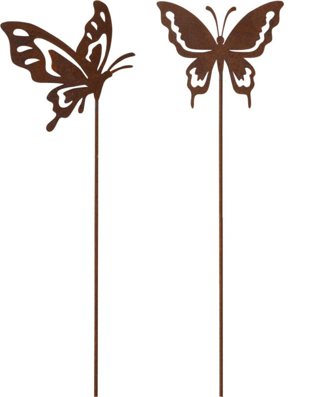 π¦ Tuinprikker met Vlinder - decoratief - metaal - Roest - 10 x 40 cm - assortiment van 2/prijs per stuk