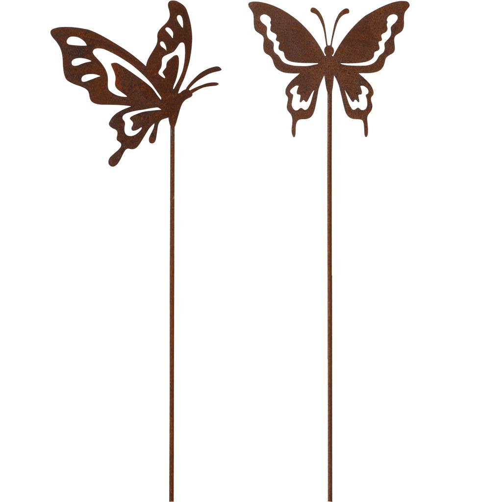 🦋 Tuinprikker met Vlinder - decoratief - metaal - Roest - 10 x 40 cm - assortiment van 2/prijs per stuk