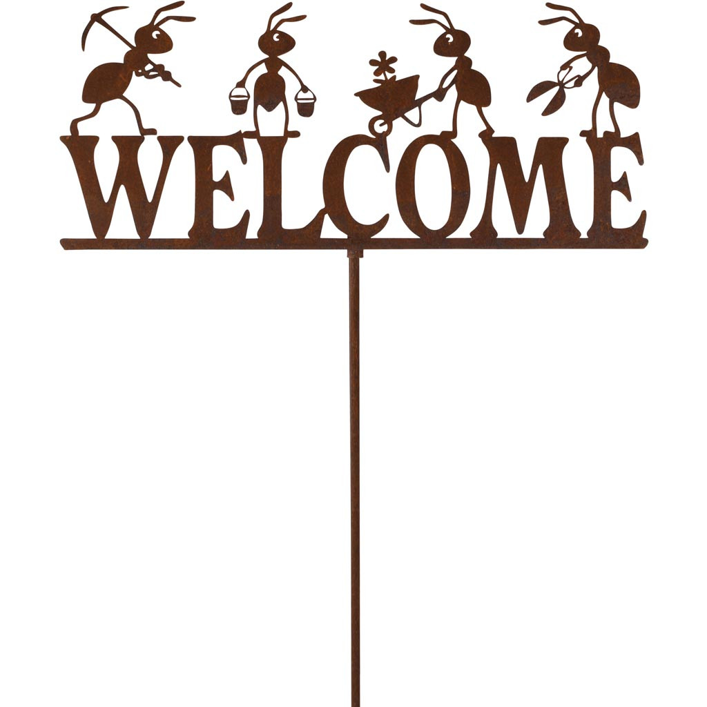 🐜 Tuinprikker met Mieren “Welcome” - decoratief - metaal - Roest - 28 x 128 cm