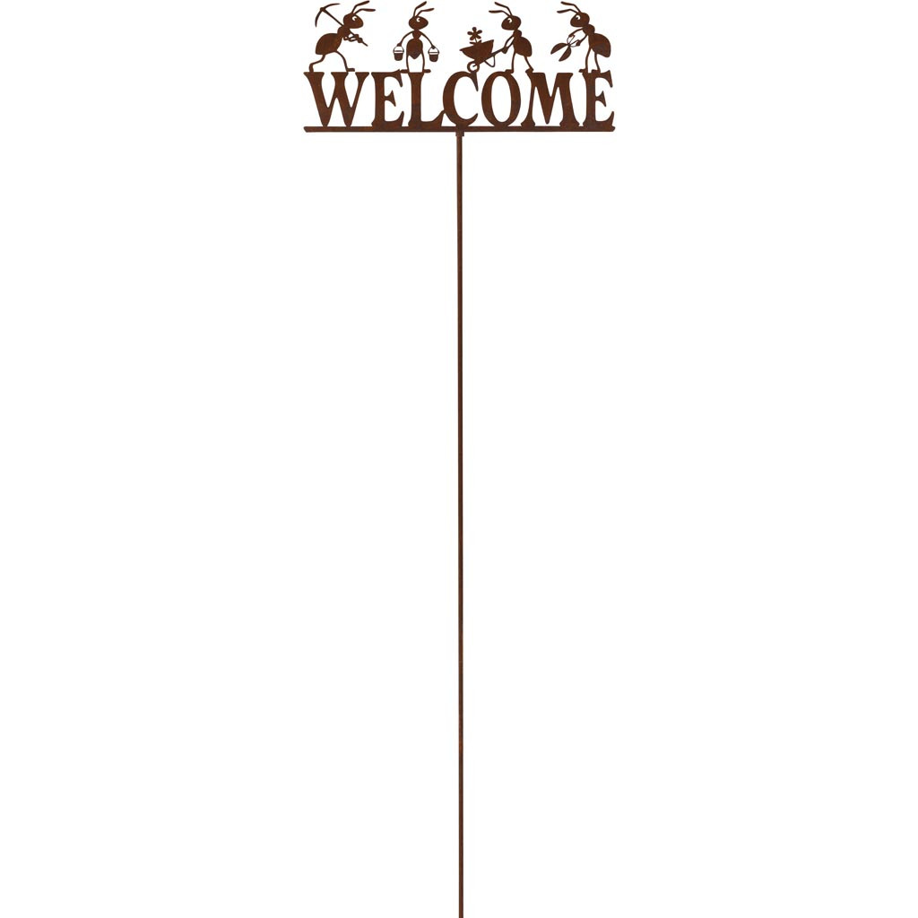 🐜 Tuinprikker met Mieren “Welcome” - decoratief - metaal - Roest - 28 x 128 cm - Afbeelding 2