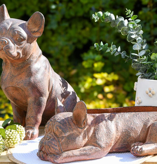 🐶 Bloempot Hond Liggend - decoratief - kunsthars - Brons - 43 x 22 x 15 cm