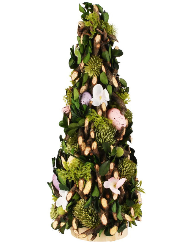 🐣 Coon Tafelstuk met Eitjes en Bloemen - decoratief - kunststof/hout - Groen/Roze/Wit - Ø 12 x 33 cm