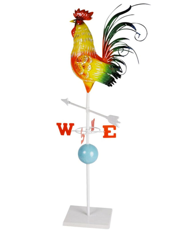 🐓 Haan met Windmolen - decoratief - metaal - Geel/Rood/Zwart - 45 x 10 x 64 cm