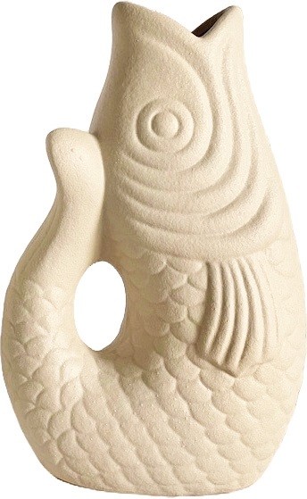 vaas vis - mondeco - keramiek - beige - 13 x 9 x 20 cm
