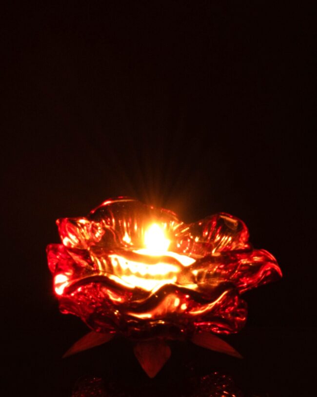 🕯️Theelichthouder Bloem - j-line - Glas – Oranje - Ø 9,7 x  H 5,5 cm