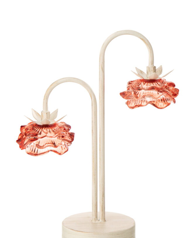 💡 Tafellamp LED Bloem dubbel - j-line - Metaal - oranje/Gebroken Wit - groot - 60 x 42,5 x 37 cm