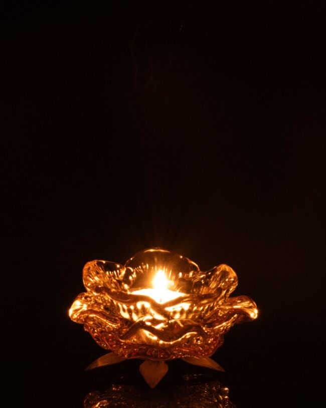 🕯️Theelichthouder Bloem - j-line - Glas – geel - Ø 9,7 x  H 5,5 cm