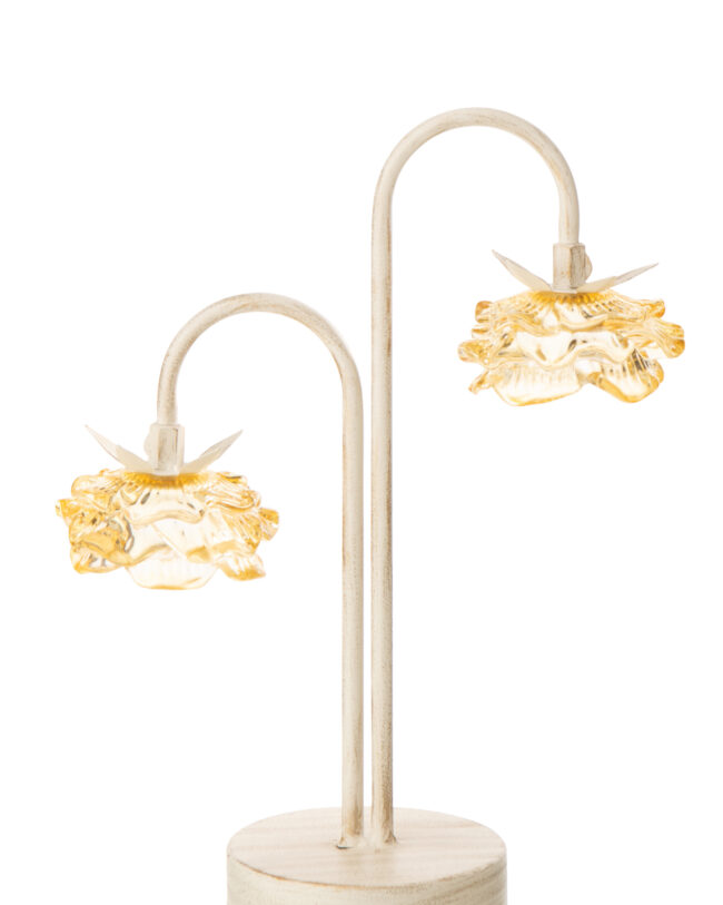 💡 Tafellamp LED Bloem dubbel - j-line - Metaal - geel/Gebroken Wit - groot - 60 x 42,5 x 37 cm