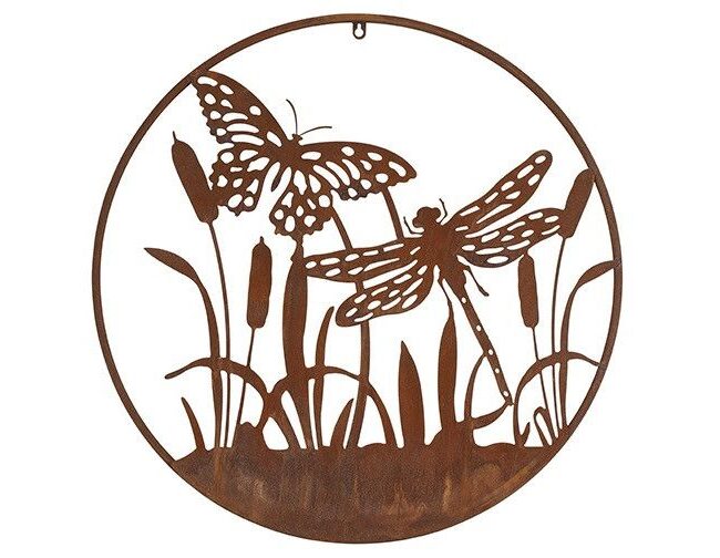 wanddecoratie - countryfield - Vlinder & Libelle - metaal - Roest - 61,5 x 1 x 61,5 cm