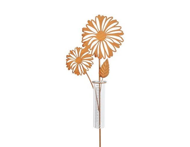 Tuinsteker - Countryfield - regenmeter met bloemen - metaal - Roestbruin - 20,5 x 7 x 110,5 cm