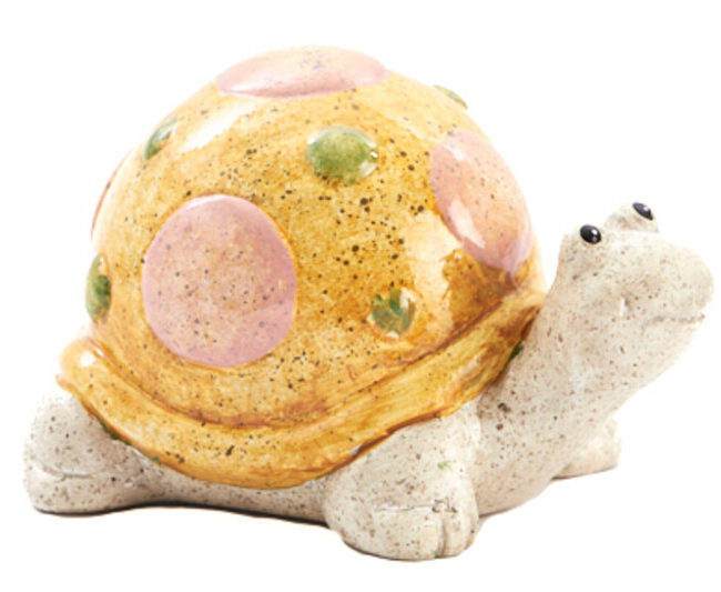 decoratief beeld - 🐢 Deco schildpad “Jules” - oker/groen - keramiek - klein - L 12 x H 7 cm
