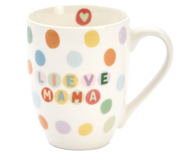 ☕ Beker / tas - “Lieve mama” met kleurrijke bolletjes design (360 cc) - keramiek - Ø 8,5 x H 10,5 cm