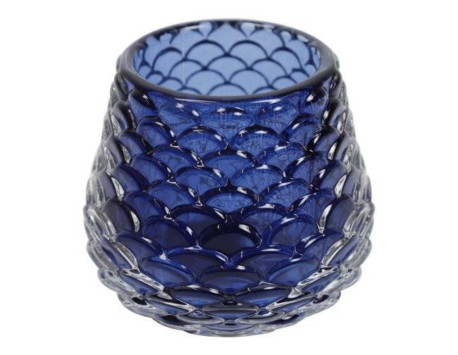 theelichthouder Finola klein  - countryfield - glas - donkerblauw - 7 x7 x 6,5 cm