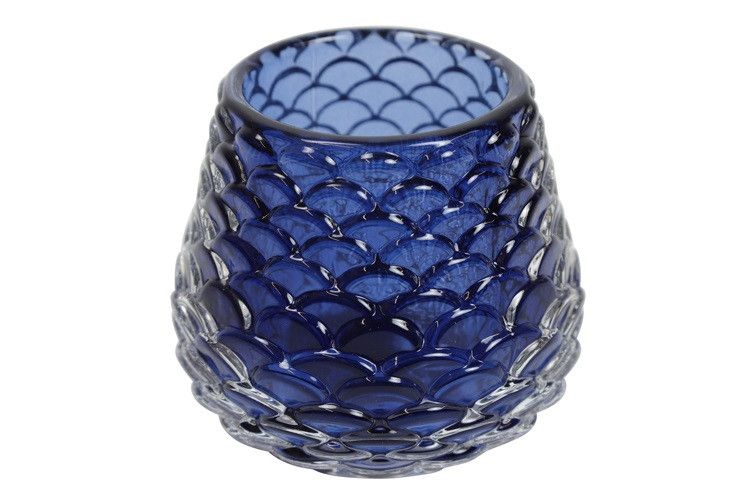 theelichthouder Finola klein - countryfield - glas - donkerblauw - 7 x7 x 6,5 cm