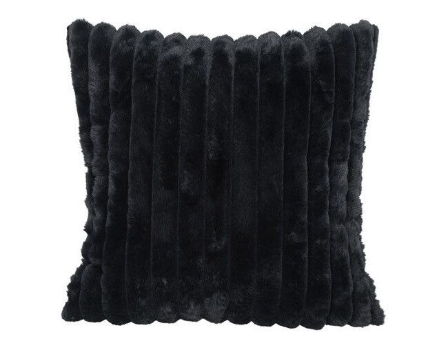 Kussen - countryfield - Imitatiebont geribbeld Cosy Cannes - zwart - 45 x 45 x 12 cm