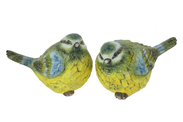 decoratieve pimpelmees zittend - countryfield - kunsthars - geel/blauw - 14 x 8,5 x 9,5 CM - assortiment van 2/prijs per stuk - Afbeelding 2