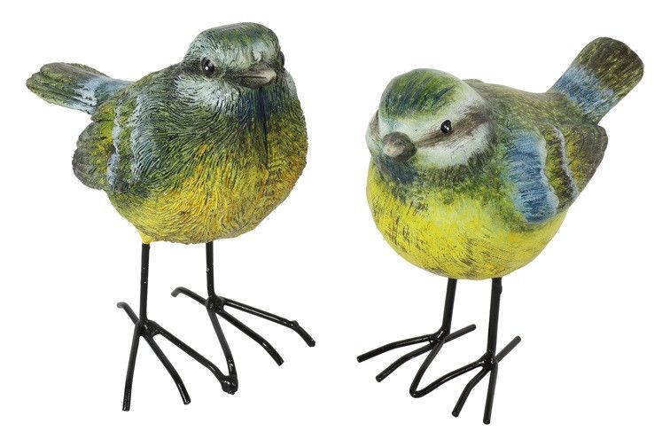 decoratieve pimpelmees staand - countryfield - kunsthars - geel/blauw - 10 x 6 x 10 CM - assortiment van 2/prijs per stuk
