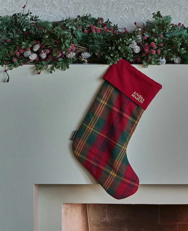 decoratie - Rivièra Maison - Classic Tartan Christmas Stocking – Kerstsok – Groen/Rood - katoen
