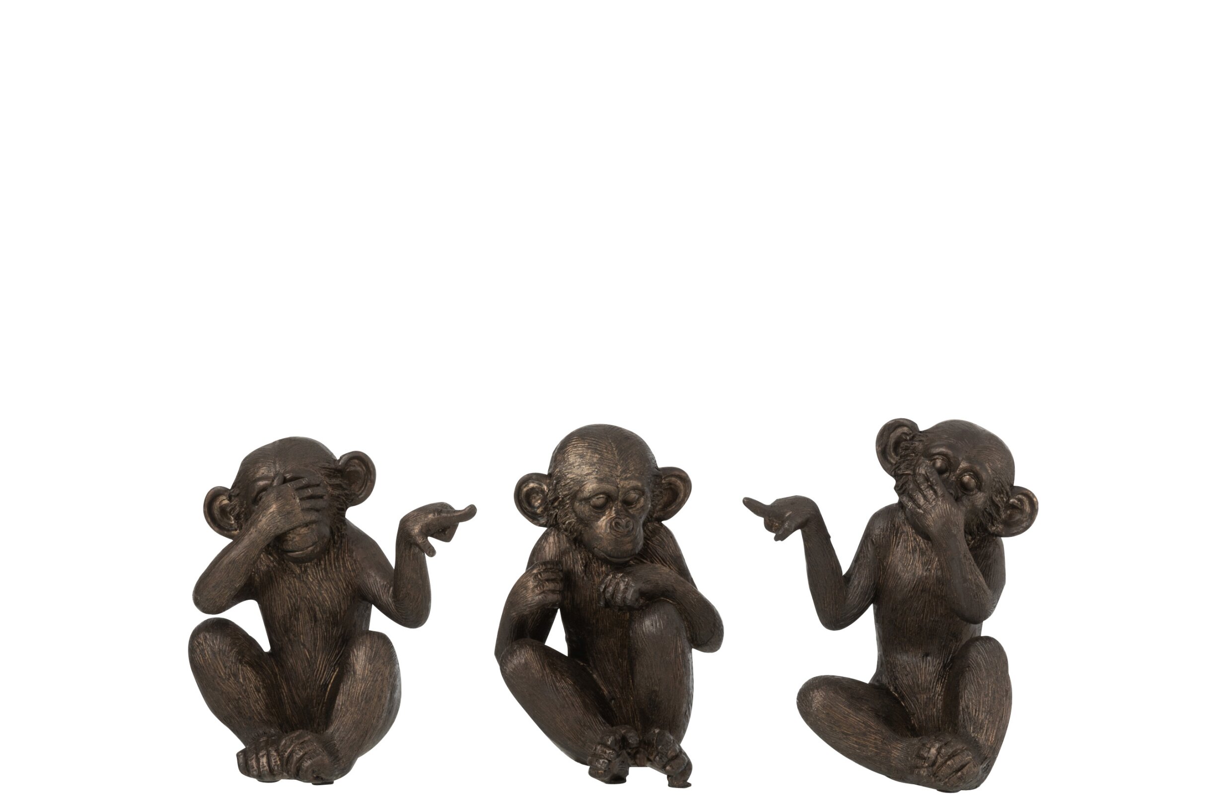 Decoratief Beeld – j-line - Aap - Horen/Zien/Zwijgen - kunsthars - Bruin -13 × 9 × 15 cm - Set van 3 - Afbeelding 2
