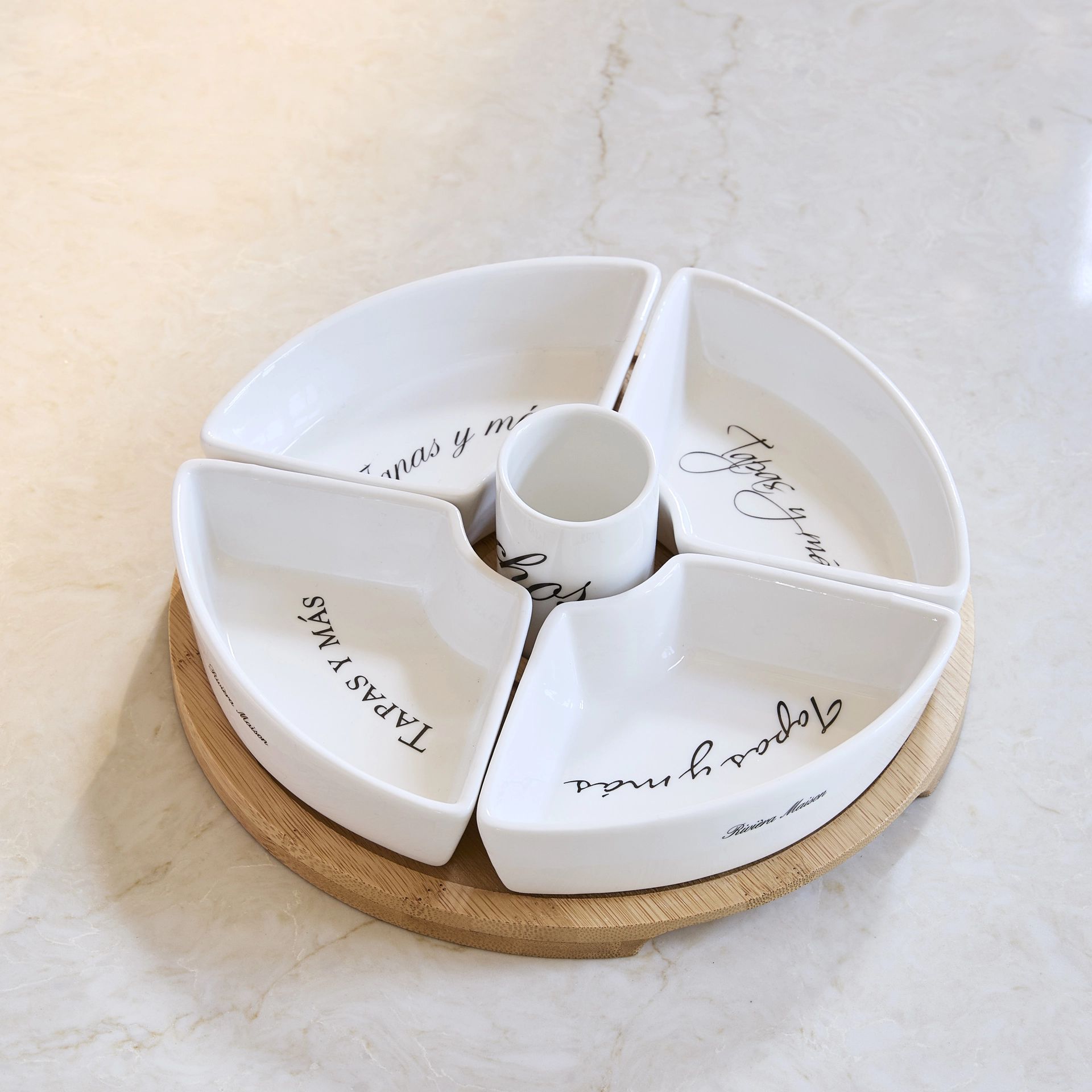 keuken – rivièra maison – Tapas y Más Party Plate – porselein/hout – wit/naturel – Ø 22 × 7 cm - Afbeelding 2
