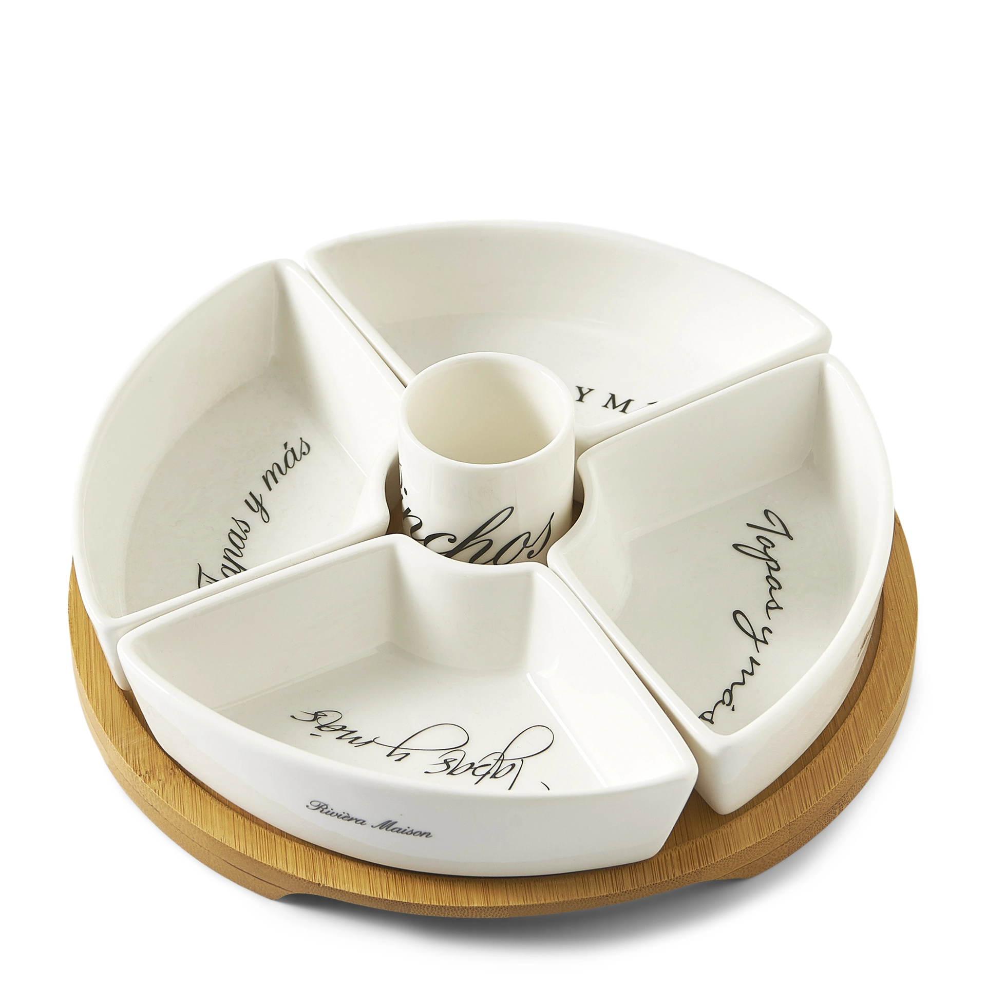 keuken – rivièra maison – Tapas y Más Party Plate – porselein/hout – wit/naturel – Ø 22 × 7 cm - Afbeelding 3
