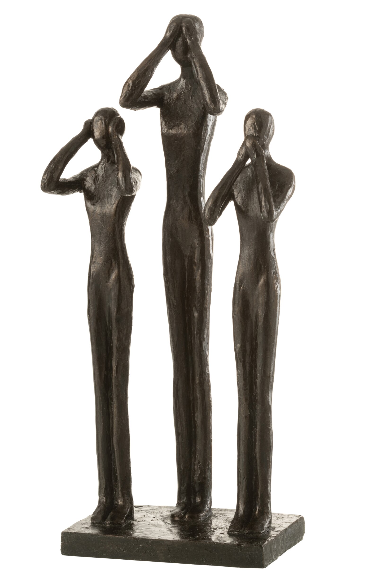 Decoratief Beeld – j-line - figuren – Horen/Zien/Zwijgen – kunsthars - donkerbruin – 18,5 × 12 × 41 cm cm - Afbeelding 2