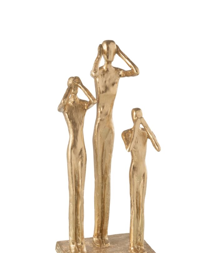 Decoratief Beeld β j-line - figuren β Horen/Zien/Zwijgen β kunsthars - goud β 18,5 Γ 14,5 Γ 42 cm